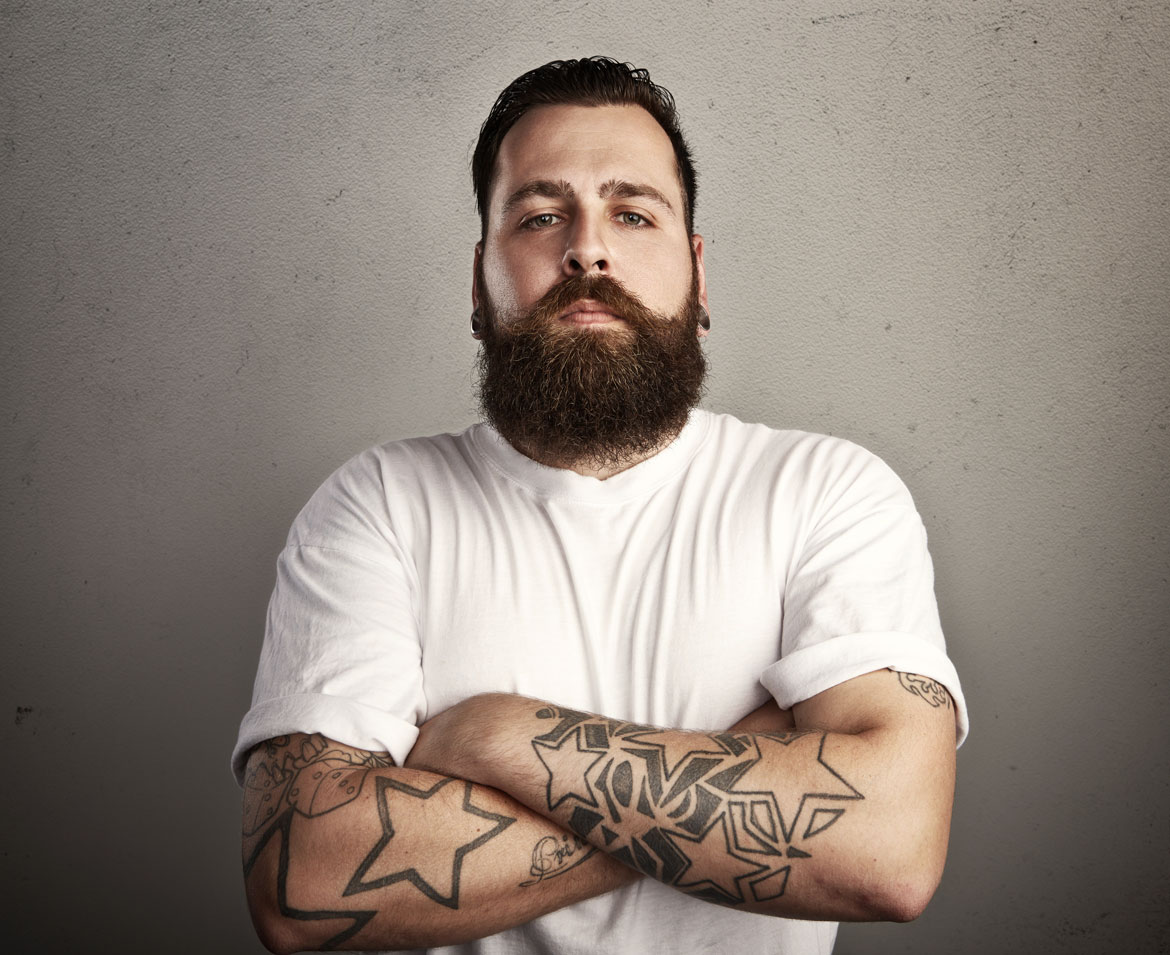 Bearded men with tattoo